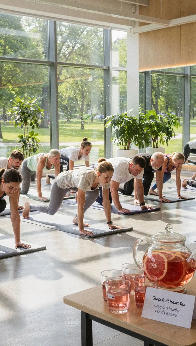 Švieži greipfrutai, supjaustyti ir paruošti arbatai, simbolizuoja natūralų skonį ir naudą.